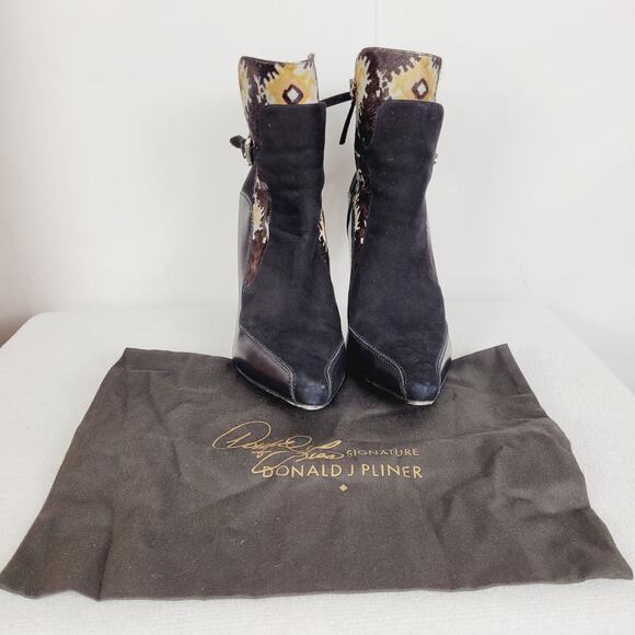Donald J Pliner black suede pony hair stiletto ankle boot Size 7 Western glam - Picture 3 of 10